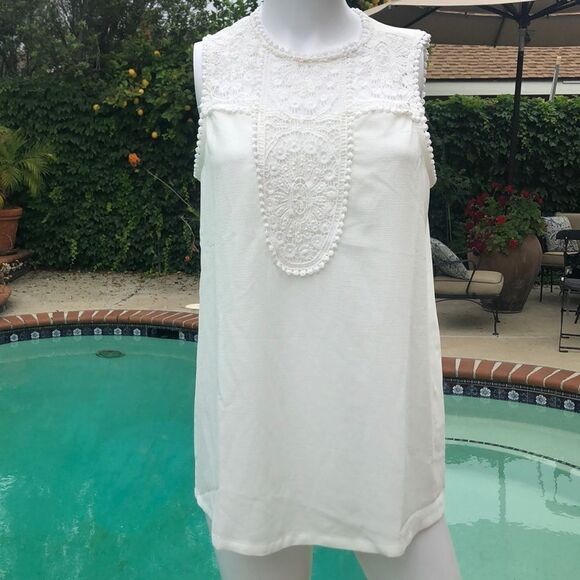 Halogen Lace & Crepe White Top Sz Medium - Picture 3 of 12